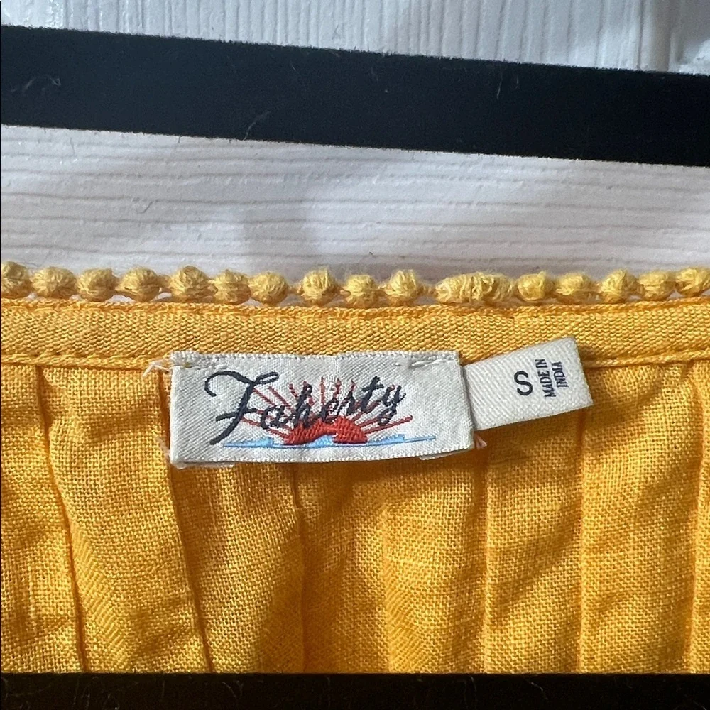 Faherty 100% Linen Ruffle Blouse – Yellow Size S - Picture 2 of 3